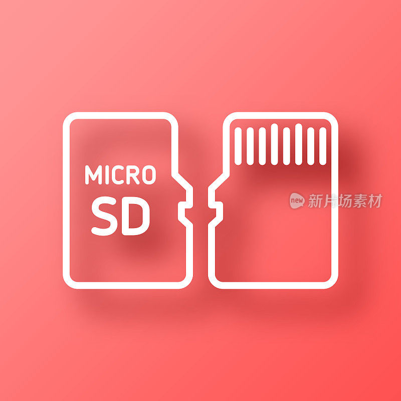 Micro SD卡-前后视图。图标在红色背景与阴影
